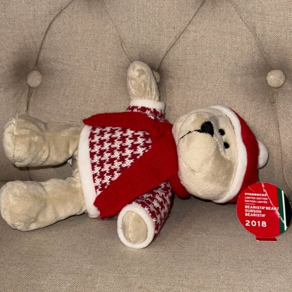Starbucks 2018 Bearista Bear Plush Limited 146th Ed Red Hat Houndstooth Sweater - Picture 4 of 5